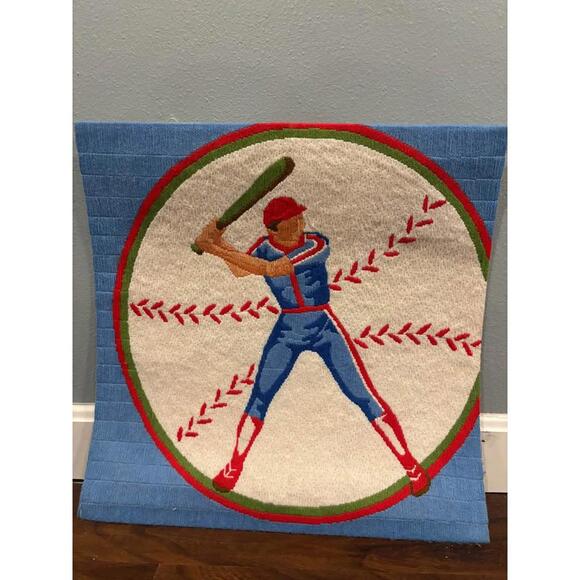 Vintage 1980 Bernat 'Home Run' Quick Stitch NeedlepointBaseball Player
